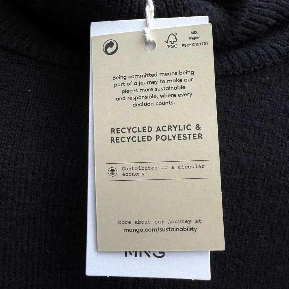 MNG Mango Women's Turtleneck Wool Blend senseicv Black Sweater Medium NWT